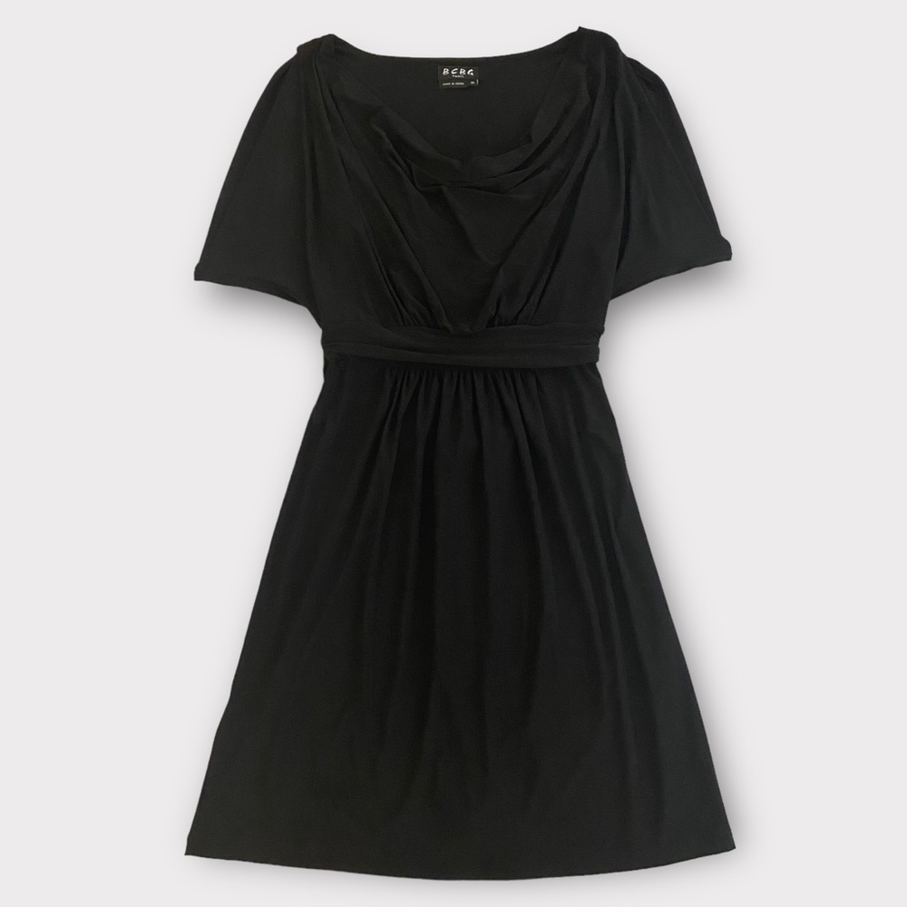 BCBG Paris Women’s Dress XS Drape Neck Fit Flare Tie Waist Swingy Feminine